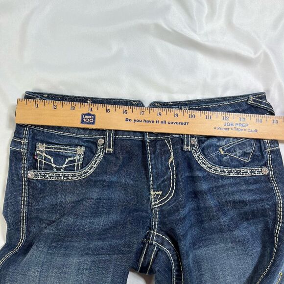 Vigoss Jeans Women 26/32 The Chelsea Straight Blue Denim Stitching Rhinestone - Picture 6 of 12